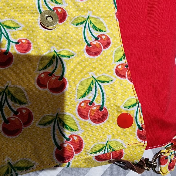 Handmade Cherry Print Yellow Red Crossbody Bag - Picture 2 of 5